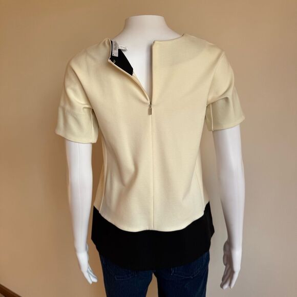 MaxMara Ivory Cream Colorblock Stretch Jersey Short Sleeve T- Shirt Viscose Sz S - Picture 7 of 13